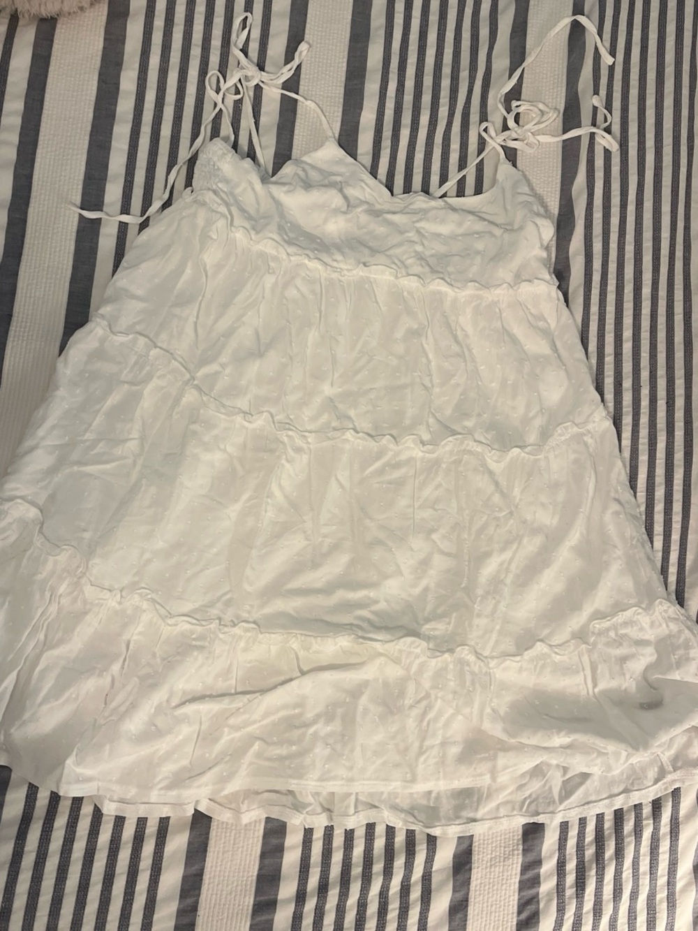 SHEIN White Tiered Mini Dress with Tie Straps